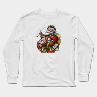 Vintage Style Colored Ink Illustration Of Santa Claus Long Sleeve T-Shirt